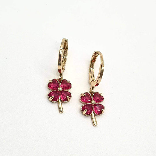 HUGGIE TREBOL ROSA - CHAPA DE ORO 18K | MAEL