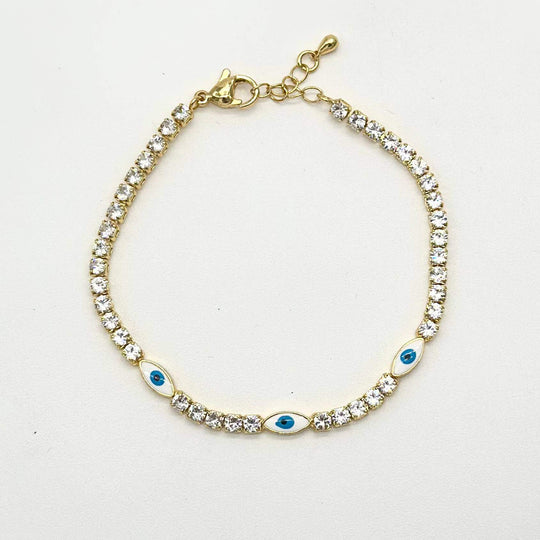 Pulsera Ojo Turco Blanco - Chapa De Oro 18K | Mael