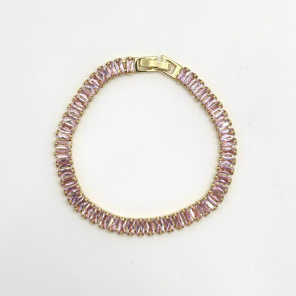 Pulsera Baguette Rosa - Chapa De Oro 18K | Mael
