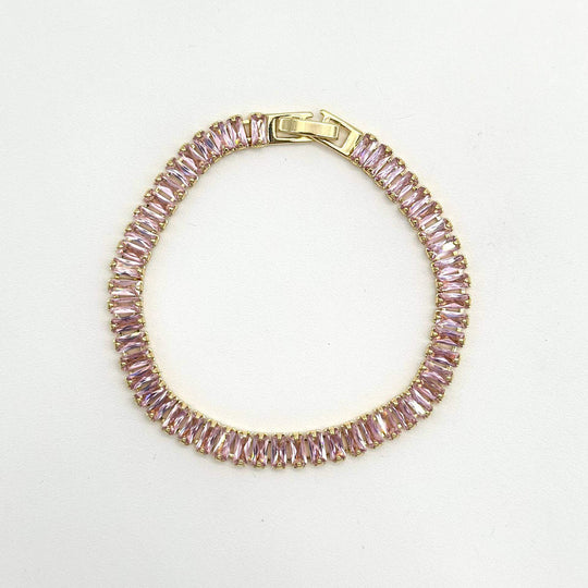 Pulsera Baguette Rosa - Chapa De Oro 18K | Mael