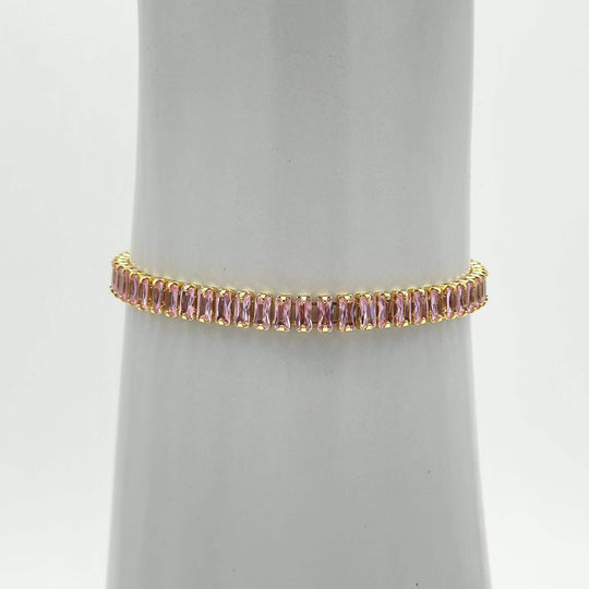 Pulsera Baguette Rosa - Chapa De Oro 18K | Mael