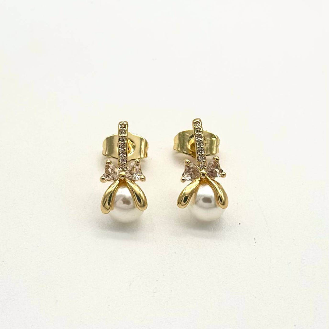 Broquel Moño Con Perla - Chapa De Oro 18K | Mael