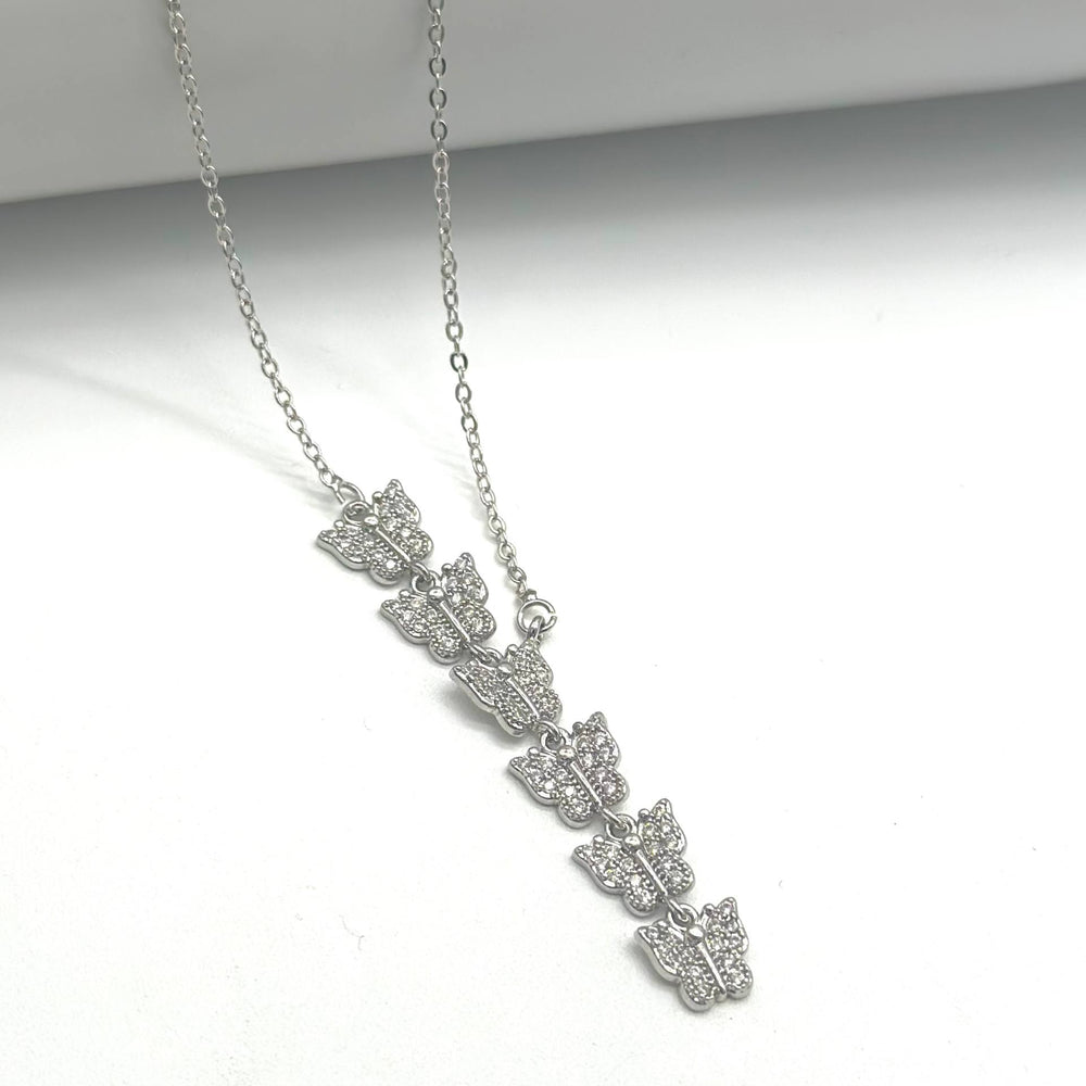 Collar Largo Mariposas Plateado - Chapa De Rodio | Mael