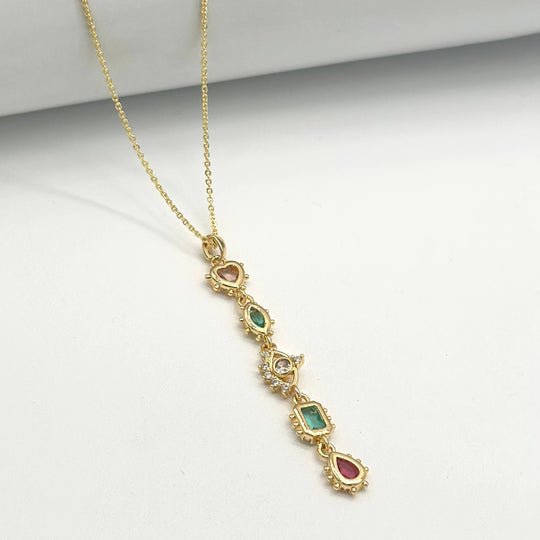 Cadena Larga De Figuras Colores- Chapa De Oro 18K | Mael