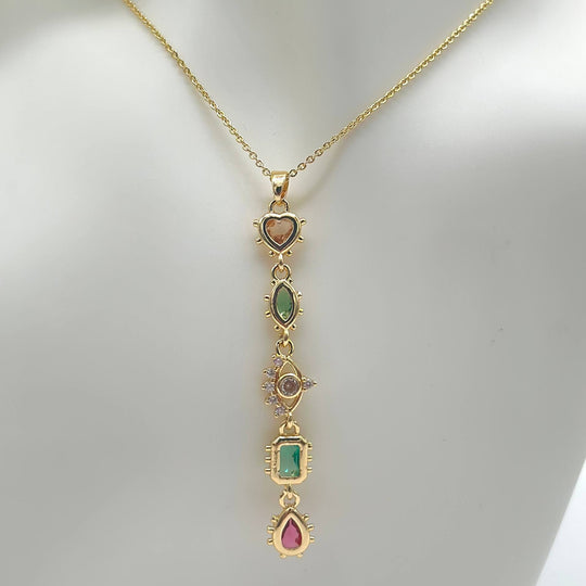 Cadena Larga De Figuras Colores- Chapa De Oro 18K | Mael
