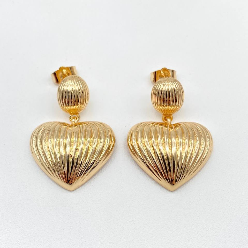 ARETE CORAZON COLGANTE CHAPA DE ORO 18K