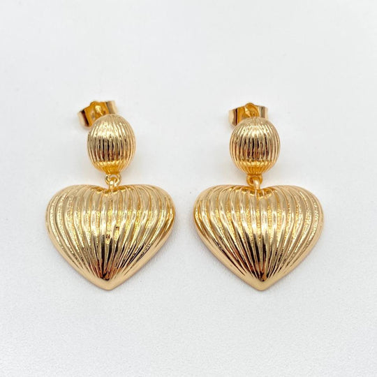 ARETE CORAZON COLGANTE CHAPA DE ORO 18K