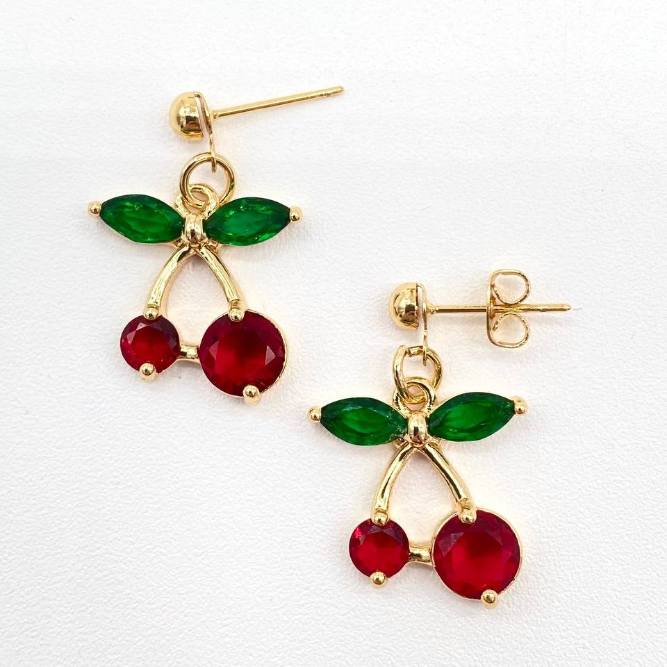 ARETE CEREZAS CHAPA DE ORO 18K