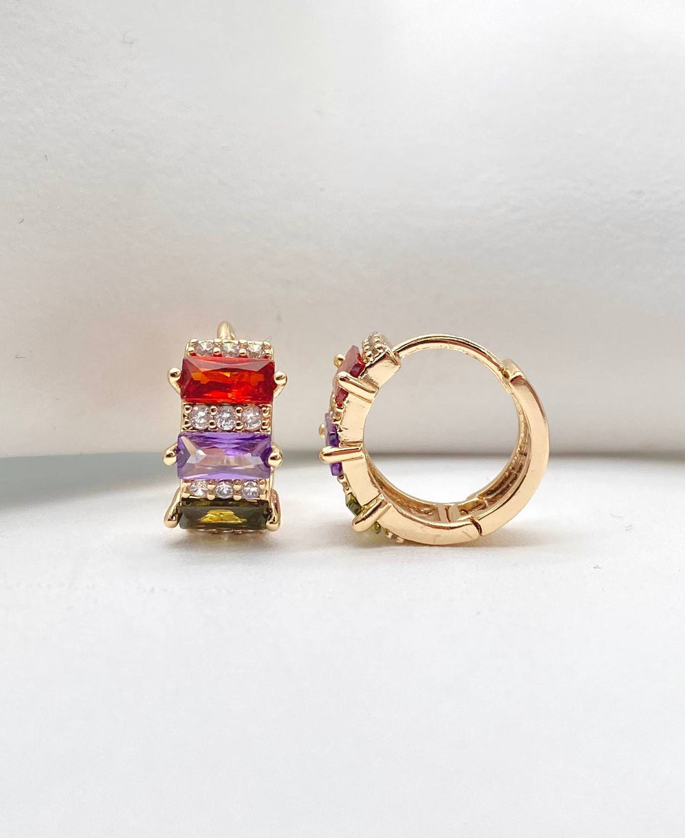 HUGGIE LINEAS COLORES CHAPA DE ORO 18K