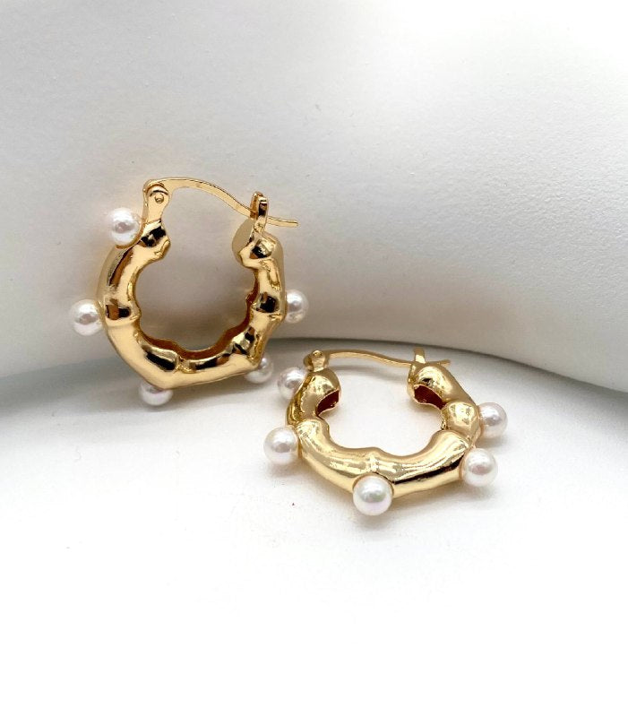 ARRACADA PERLAS CHAPA DE ORO 18K