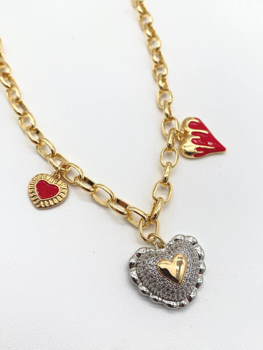CADENA CORAZONES CHAPA DE ORO 18K