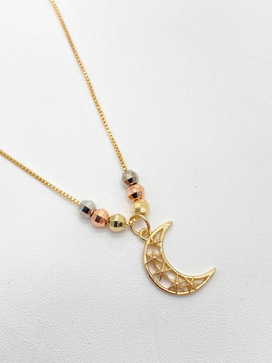 CADENA LUNA CON ESTRELLAS CHAPA DE ORO 18K