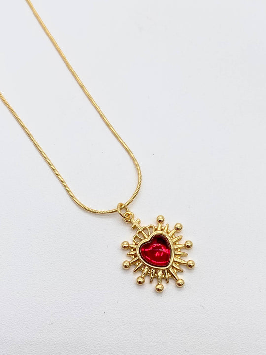 CADENA CORAZON ROJO CHAPA DE ORO 18K