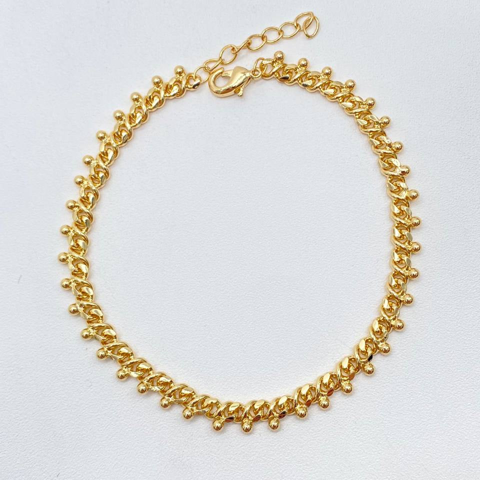 PULSO BARBADO CON BOLITAS CHAPA DE ORO 18K