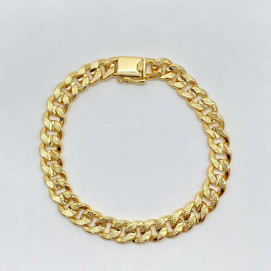 PULSO BARBADO DIAMANTADO CHAPA DE ORO 18K