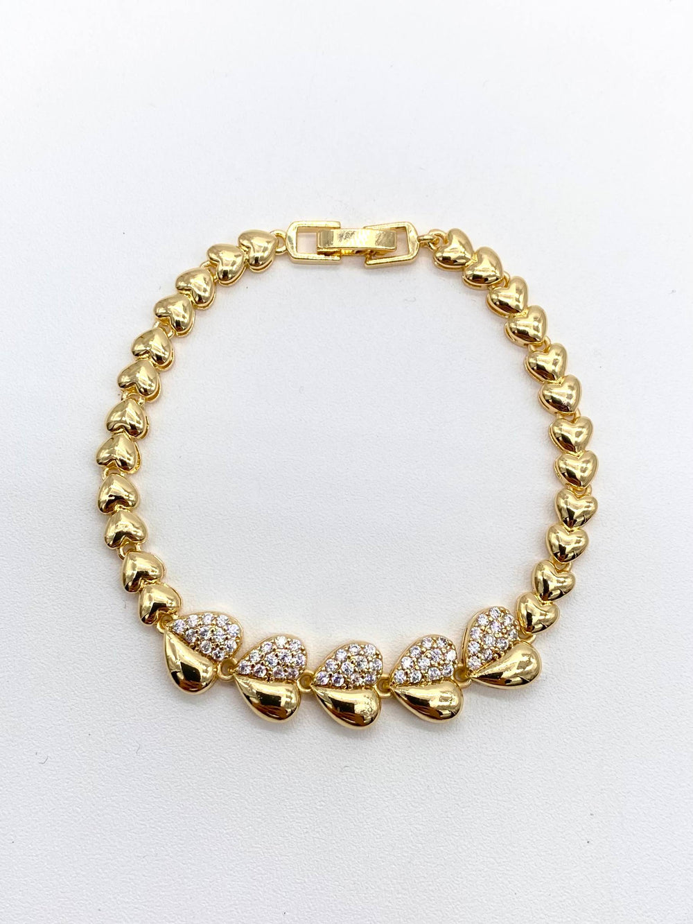 PULSO CORAZONES ZIRCONIAS CHAPA DE ORO 18K