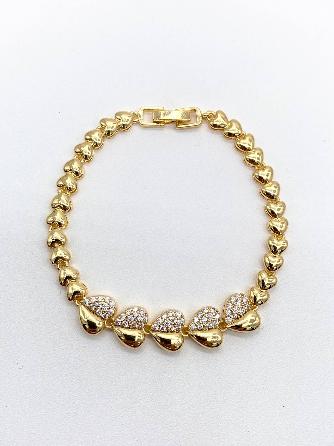 PULSO CORAZONES ZIRCONIAS CHAPA DE ORO 18K