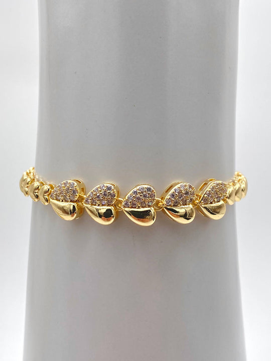 PULSO CORAZONES ZIRCONIAS CHAPA DE ORO 18K