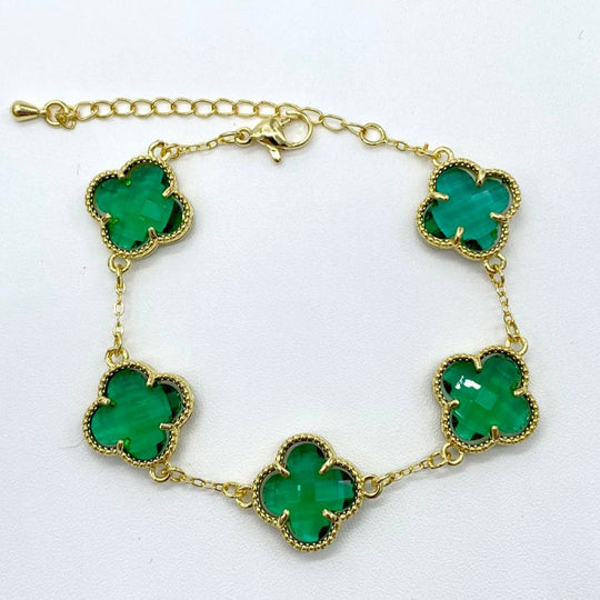 PULSO TREBOL VERDE CHAPA DE ORO 18K