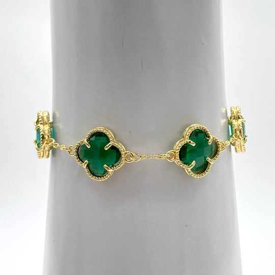 PULSO TREBOL VERDE CHAPA DE ORO 18K
