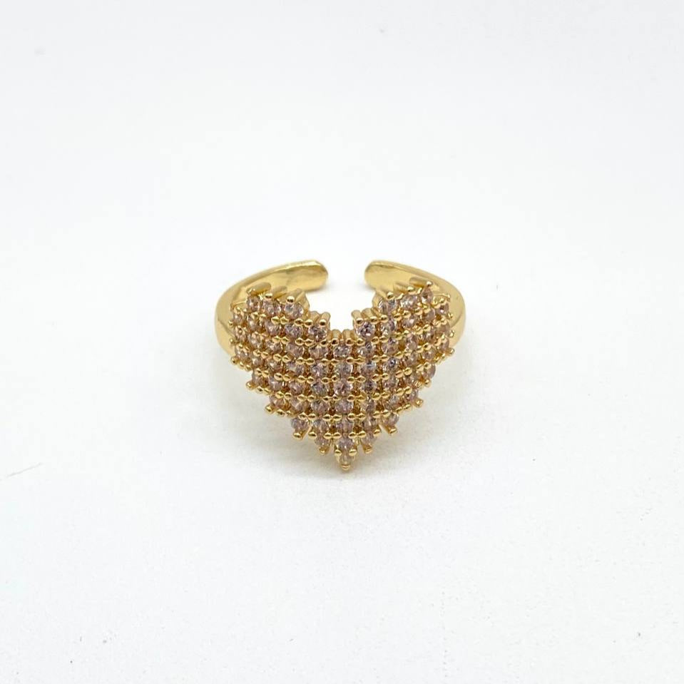 ANILLO CORAZON PIXEL CHAPA DE ORO 18K