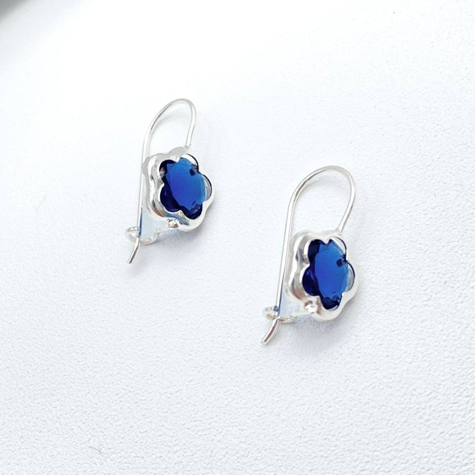 ARETE FLOR AZUL PLATA 925