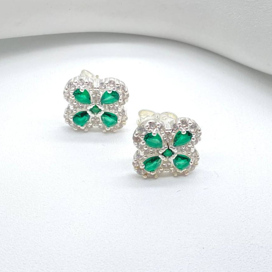 ARETE FLOR VERDE PLATA 925