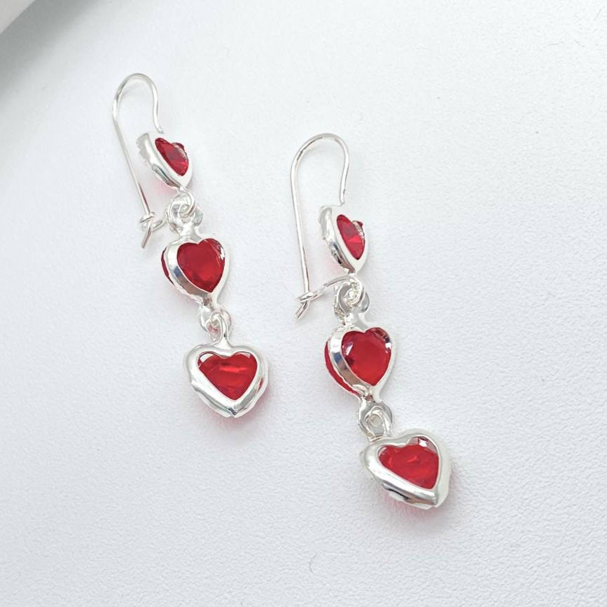ARETE CORAZONES ROJOS PLATA 925