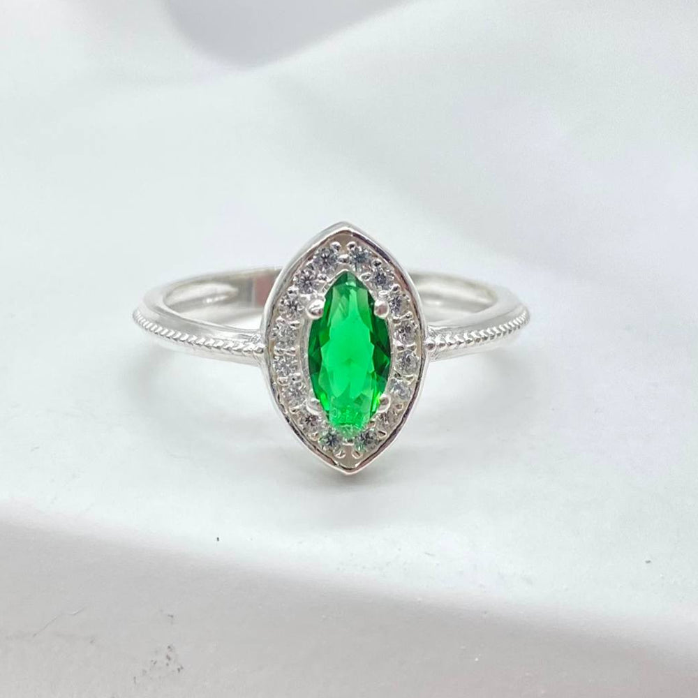ANILLO OVAL COLOR VERDE PLATA 925