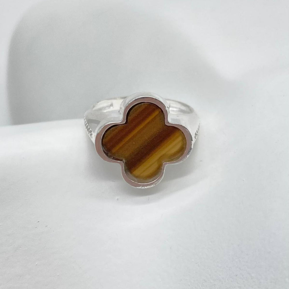 ANILLO TREBOL CAFE PLATA 925