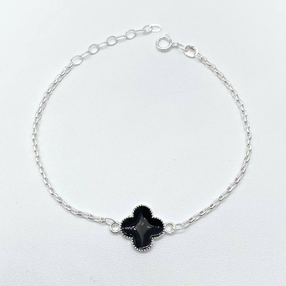 PULSERA TREBOL NEGRO PLATA 925