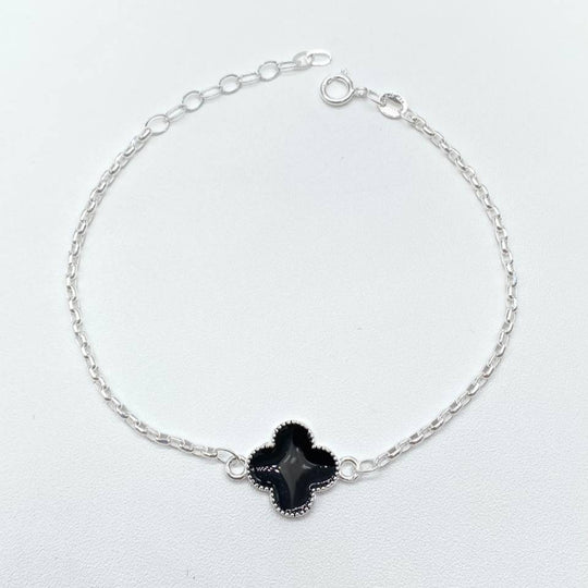 PULSERA TREBOL NEGRO PLATA 925