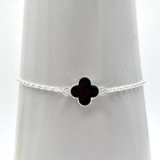 PULSERA TREBOL NEGRO PLATA 925
