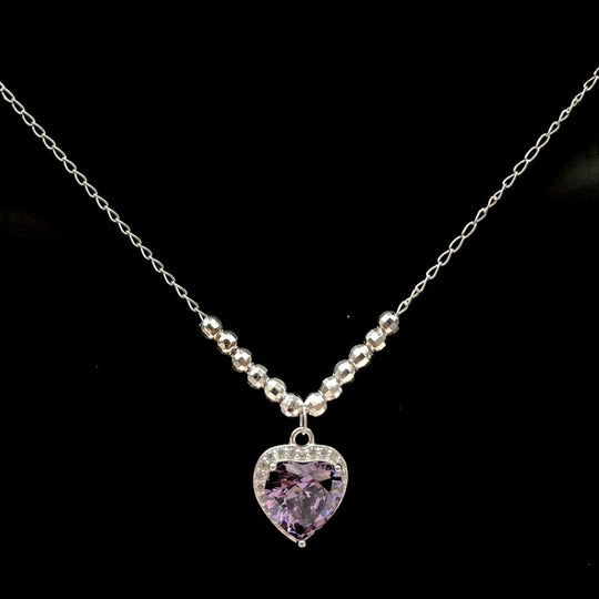 CADENA CORAZON LILA PLATA 925