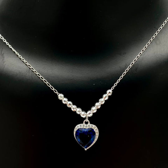 CADENA CORAZON AZUL PLATA 925
