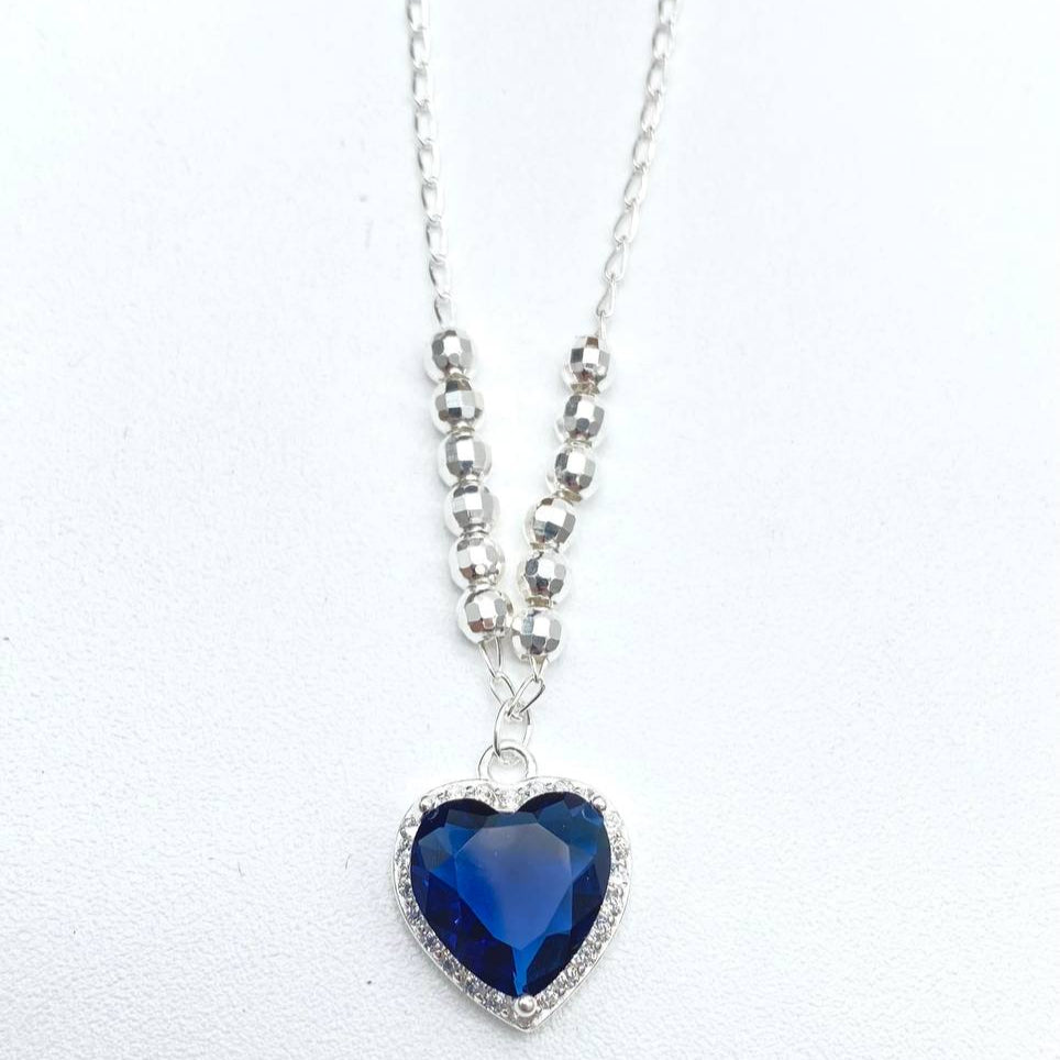 CADENA CORAZON AZUL PLATA 925