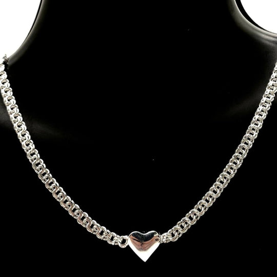 CADENA TEJIDO CHINO CORAZON PLATA 925
