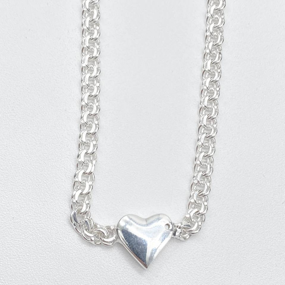 CADENA TEJIDO CHINO CORAZON PLATA 925