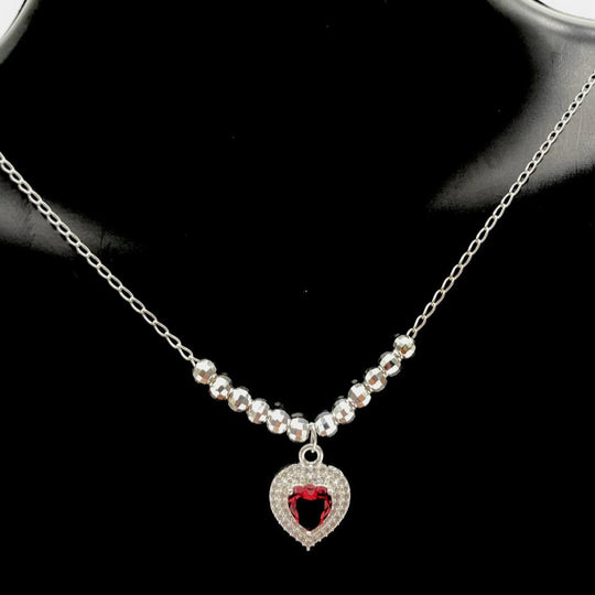 CADENA CORAZÓN ROJO PLATA 925