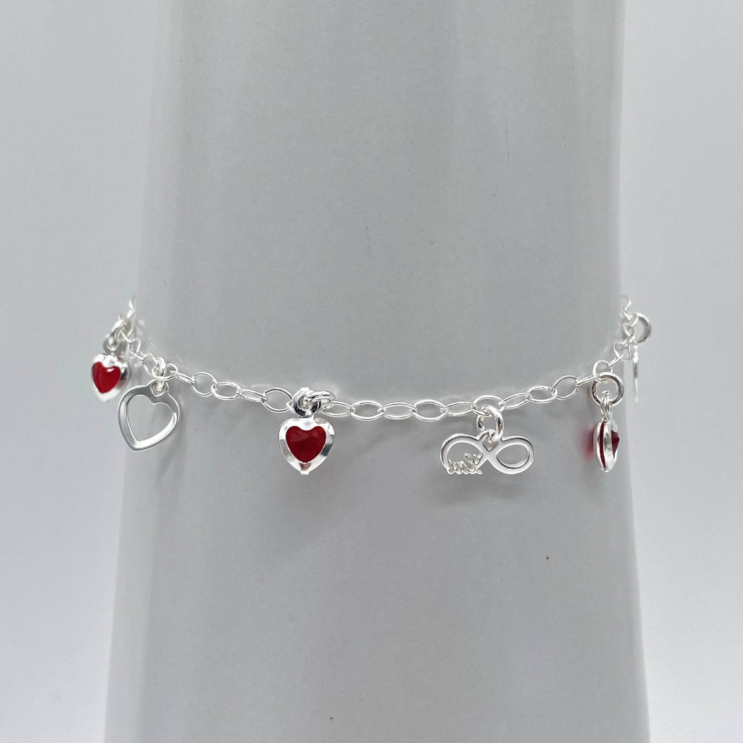 PULSO CORAZONES ROJOS PLATA 925