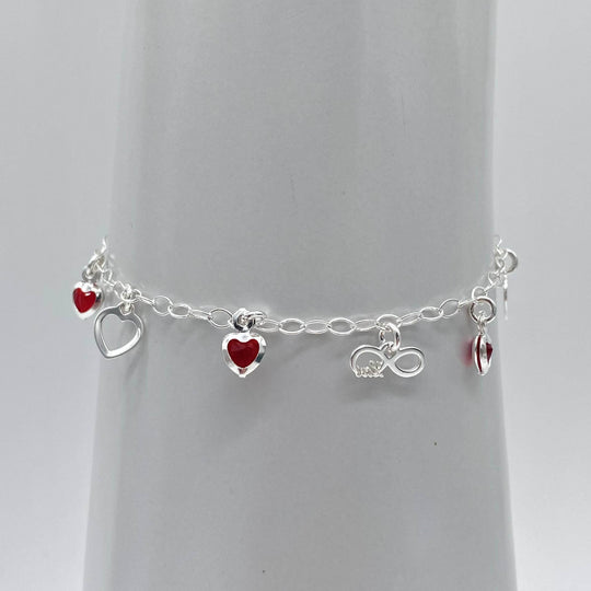 PULSO CORAZONES ROJOS PLATA 925