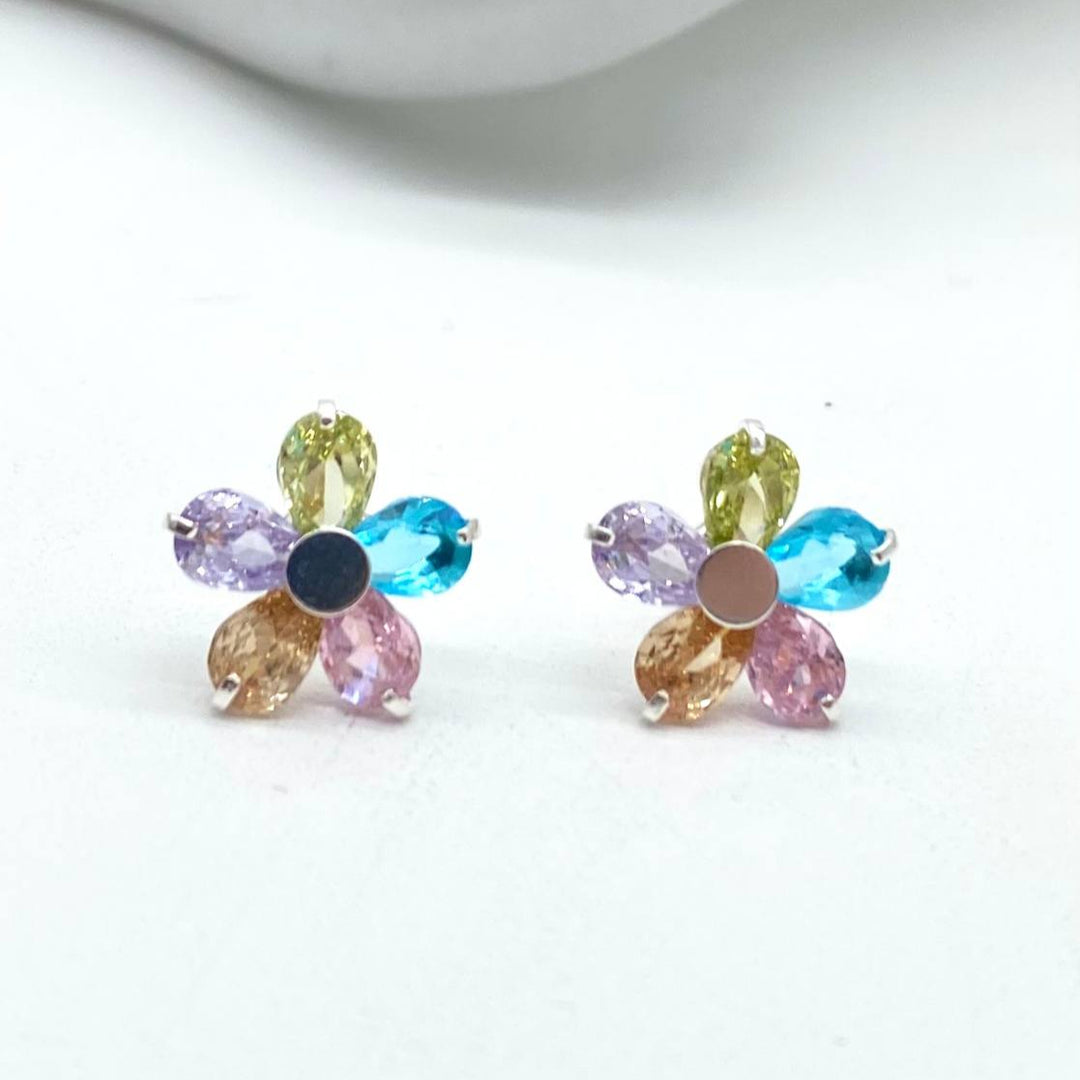 JUEGO FLOR DE COLORES PLATA 925