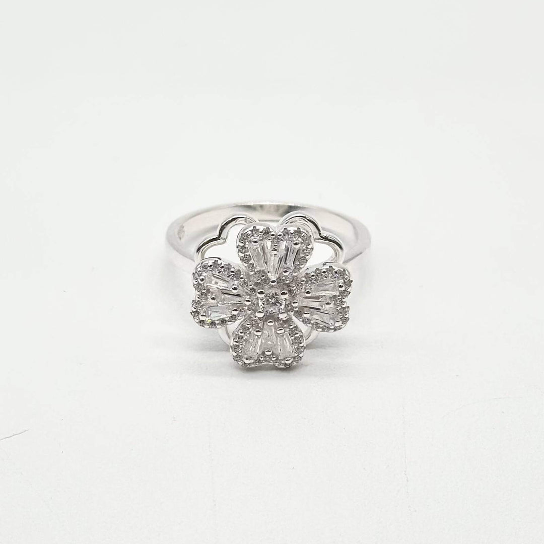ANILLO TREBOL GIRATORIO AJUSTABLE PLATA 925