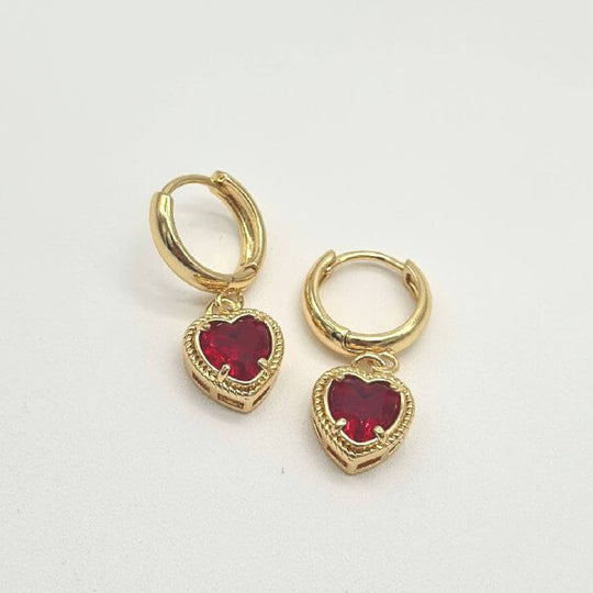 ARETE CORAZON ROJO chapa de oro 18k