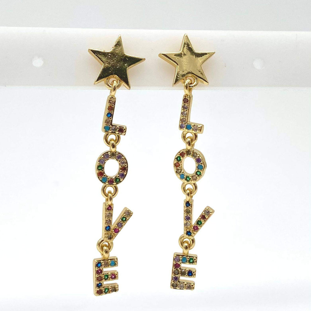 Aretes love con zirconias – Chapa de Oro 18K | MAEL