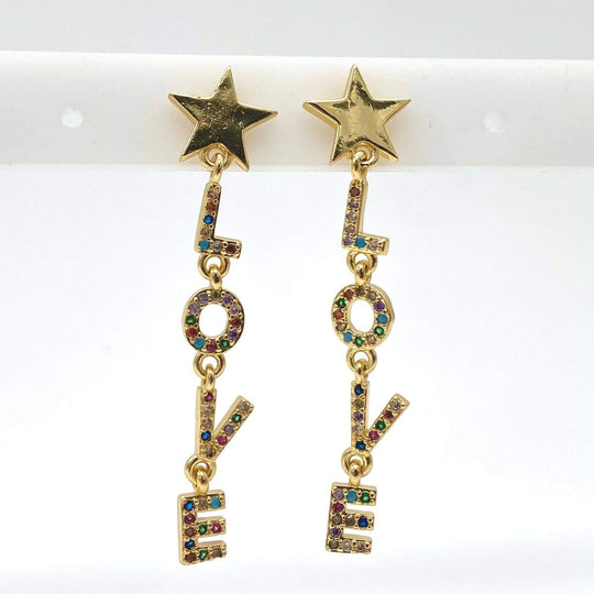 Aretes love con zirconias – Chapa de Oro 18K | MAEL