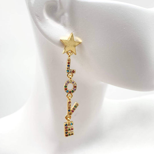 Aretes love con zirconias – Chapa de Oro 18K | MAEL