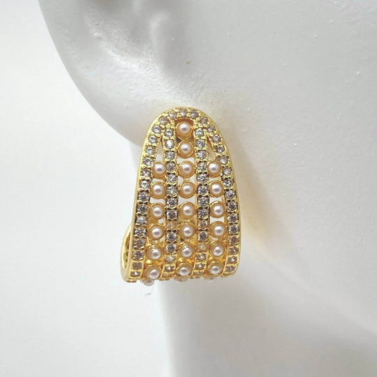 Arete con zirconias y perlas – Chapa de Oro 18K | MAEL