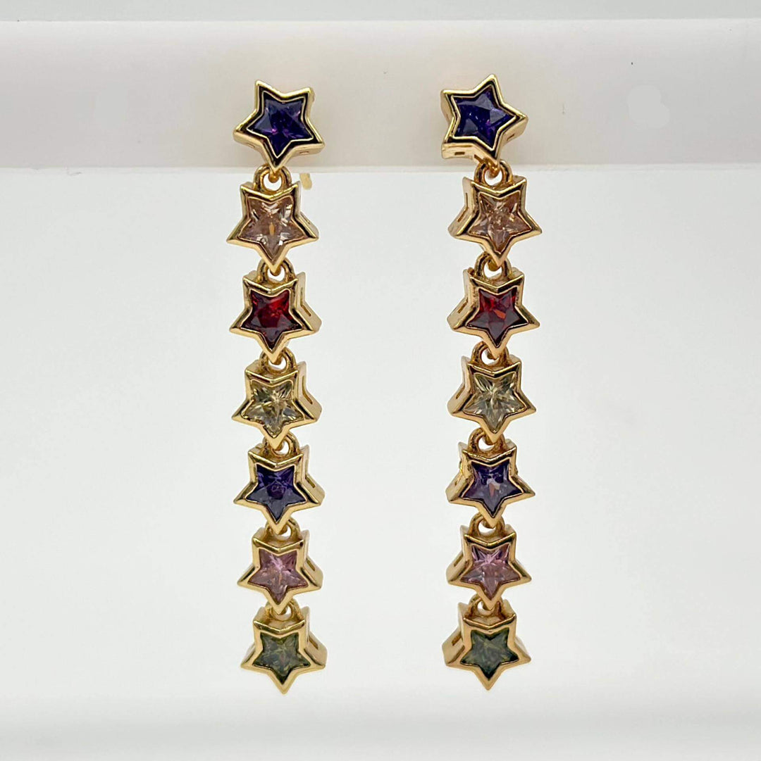 Arete estrellas largo– Chapa de oro 18K | MAEL