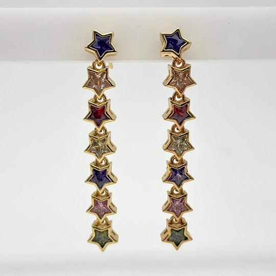 Arete estrellas largo– Chapa de oro 18K | MAEL